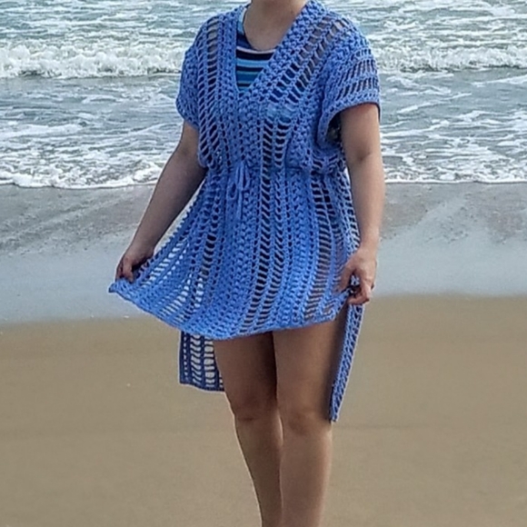 Hand Crafted Other - Hand Crafted Blue Cotton Crochet Beach Swimwear Coverup, Size M/L